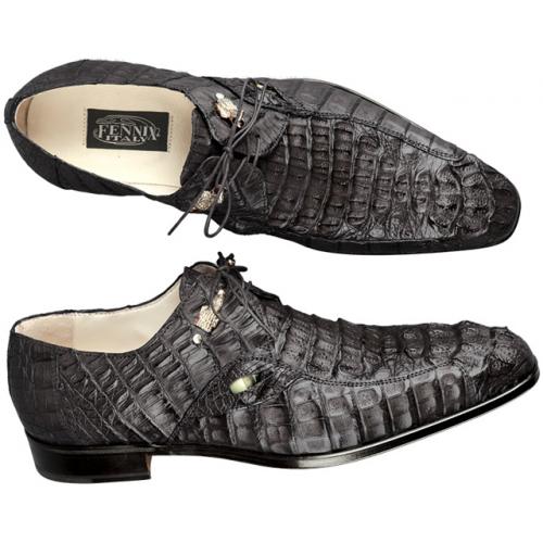 Fennix Italy 3295 Black All-Over Genuine Caiman Hornback Crocodile Shoes